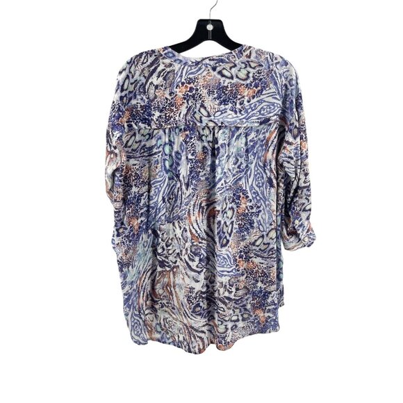 Nine West Women 3/4 Sleeve 1/2 Button Floral Animal Print Boho Top Shirt Size S - Picture 7 of 12
